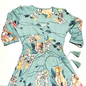 JAASE Floral Boho Prairie Cottagecore Rayon Button Maxi Dress